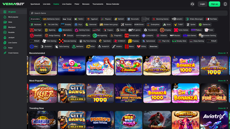 Vemabet Casino — Games by studio
