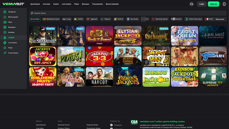Vemabet Casino — Jackpot games