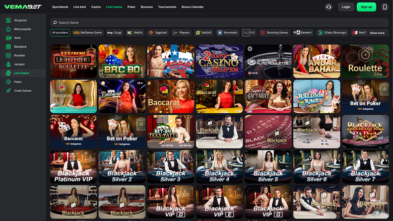 Vemabet Casino — Live dealer lobby