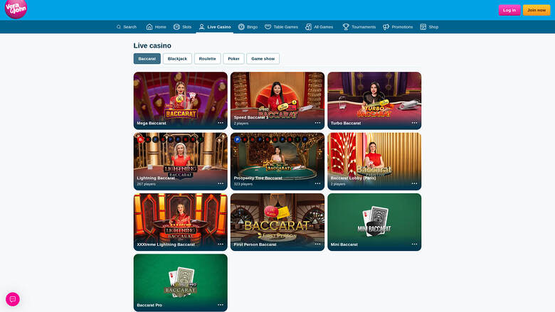 Vera John Casino — Live dealer lobby