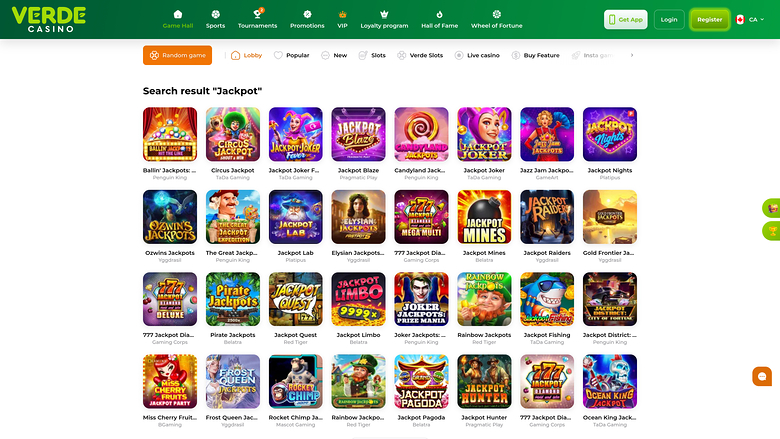 Verde Casino — Jackpot games