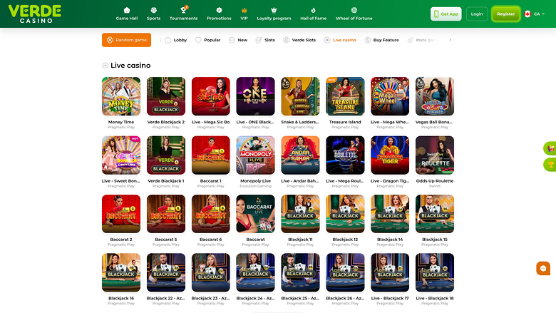 Verde Casino — Live dealer lobby