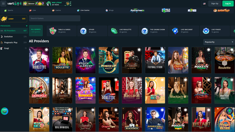 Vertbet — Live dealer lobby