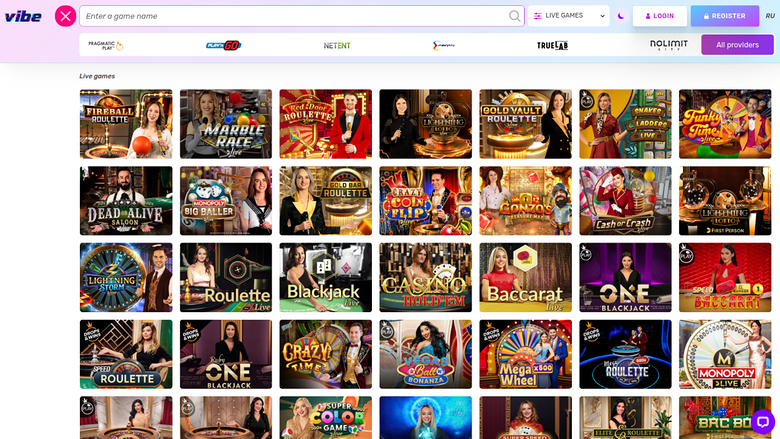 Vibe Casino — Live dealer lobby