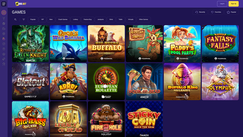 Vibro Casino — Games lobby