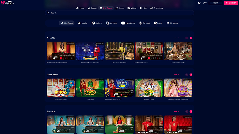 VidaVegas Casino — Live dealer lobby