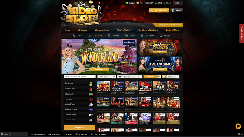 Videoslots Casino — Live dealer lobby