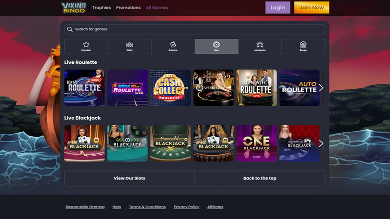 Viking Bingo Casino — Live dealer lobby