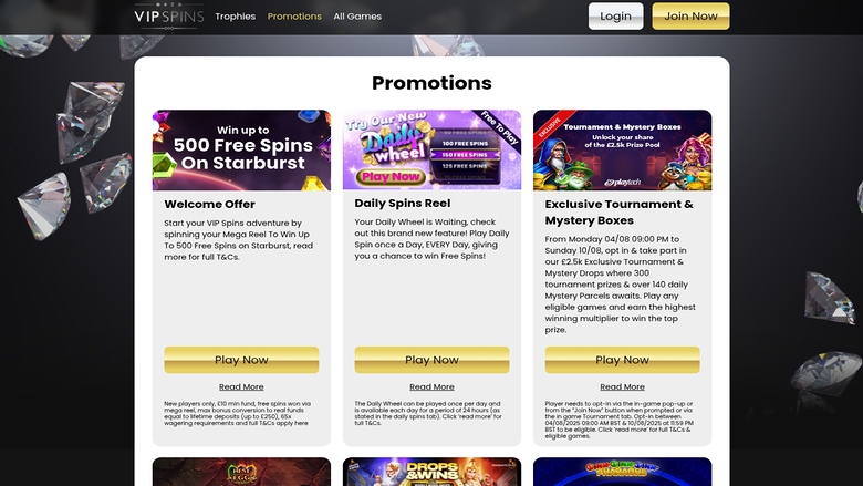 VIP Spins Casino — Promotions page