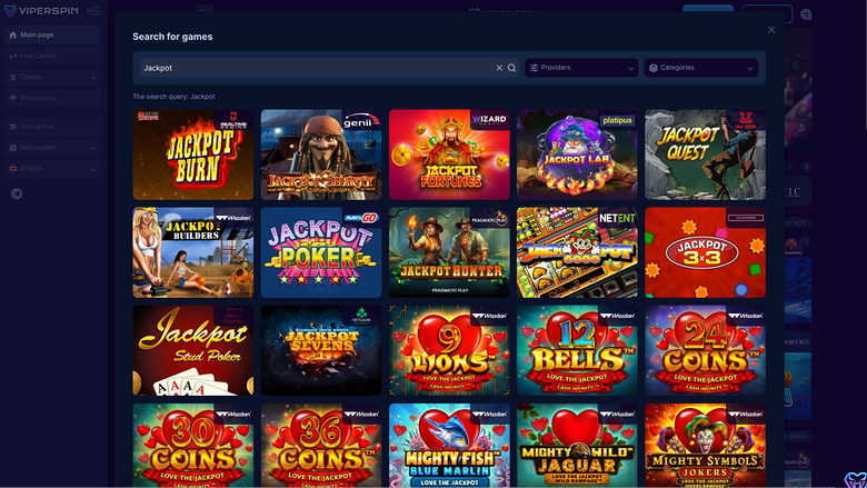 Viperspin Casino — Jackpot games