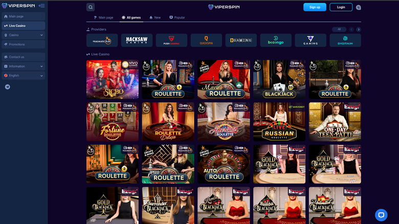 Viperspin Casino — Live dealer lobby