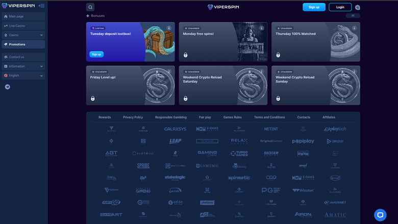 Viperspin Casino — Promotions page