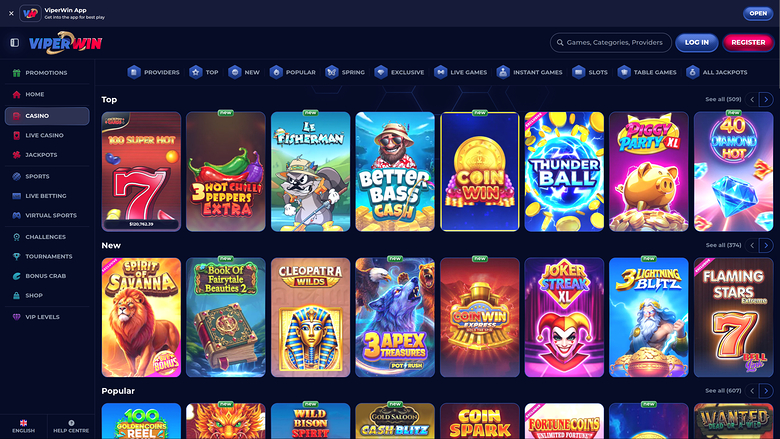 Viperwin Casino — Games lobby
