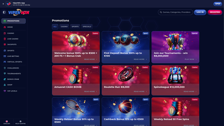 Viperwin Casino — Promotions page