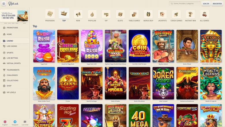 VIPLuck Casino — Games lobby