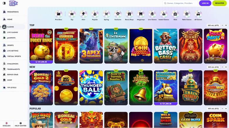 Vipsta Casino — Games lobby