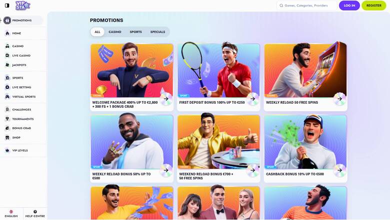 Vipsta Casino — Promotions page