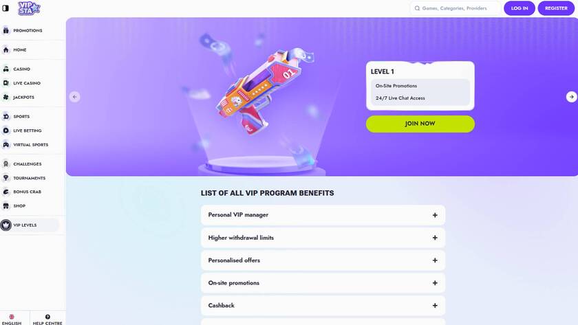 Vipsta Casino — VIP section