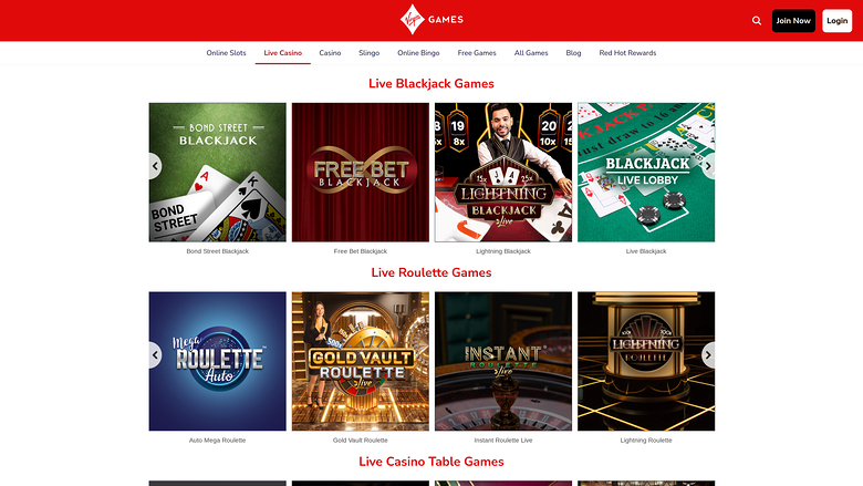 Virgin Games — Live dealer lobby