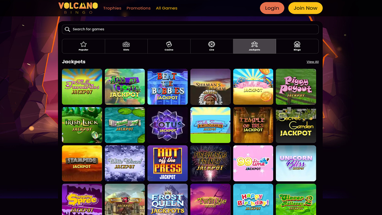 Volcano Bingo Casino — Jackpot games