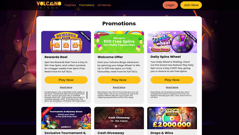 Volcano Bingo Casino — Promotions page