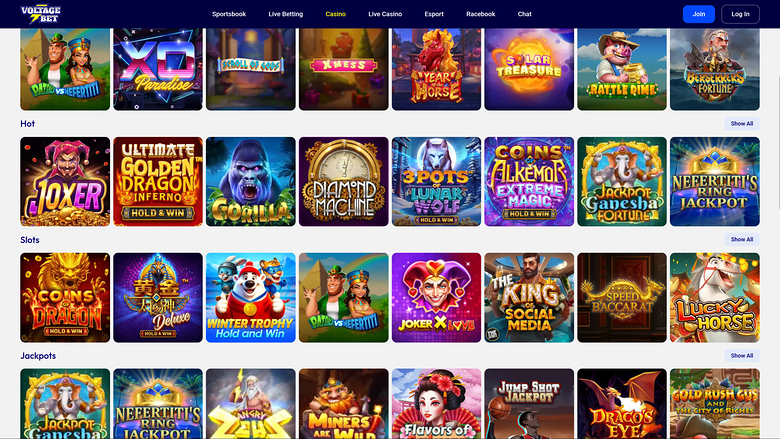VoltageBet Casino — Games lobby