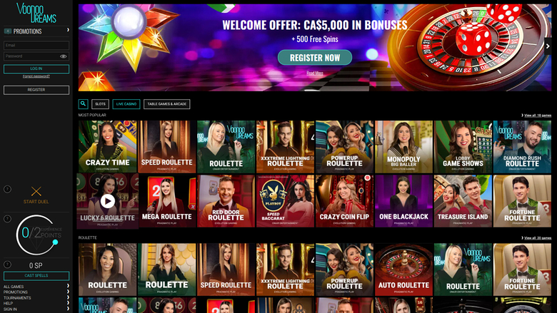 VoodooDreams Casino — Live dealer lobby