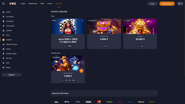 Vox Casino — Events calendar