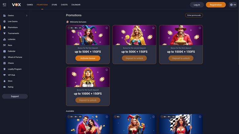 Vox Casino — Promotions page