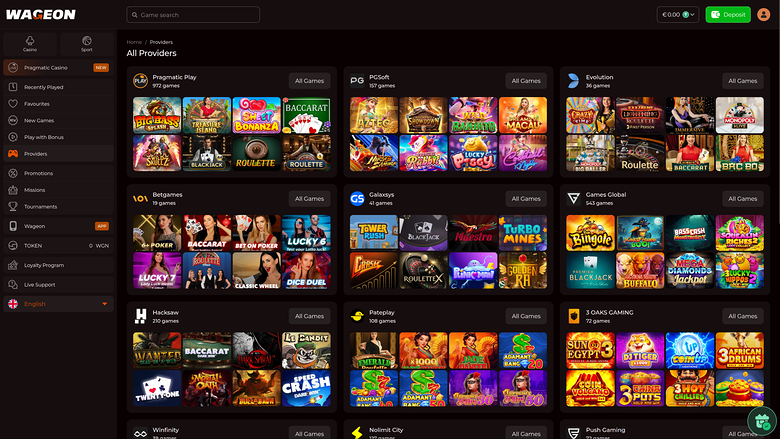 Wageon Casino — Games by studio