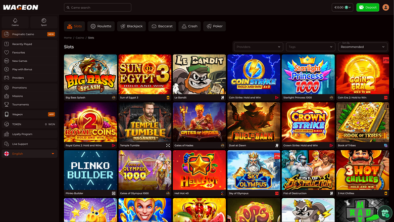 Wageon Casino — Games lobby