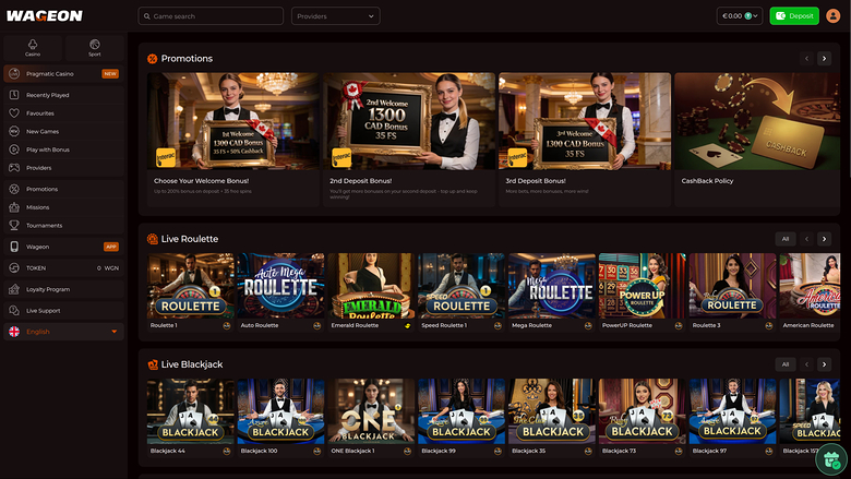 Wageon Casino — Homepage