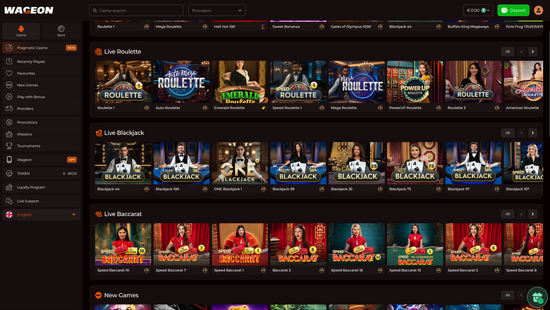 Wageon Casino — Live dealer lobby