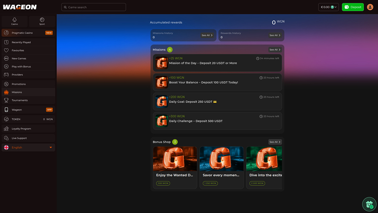 Wageon Casino — Missions