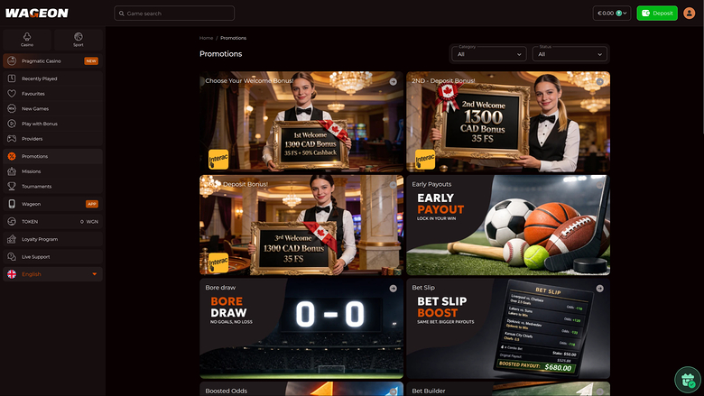 Wageon Casino — Promotions page