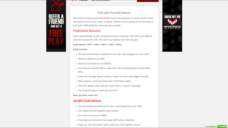 WagerWeb Casino — Promotions page