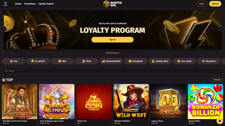 Wanted Win — Homepage