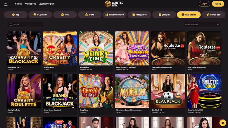 Wanted Win — Live dealer lobby