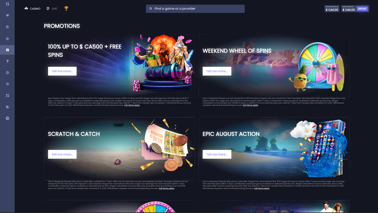 WatchMySpin Casino — Promotions page