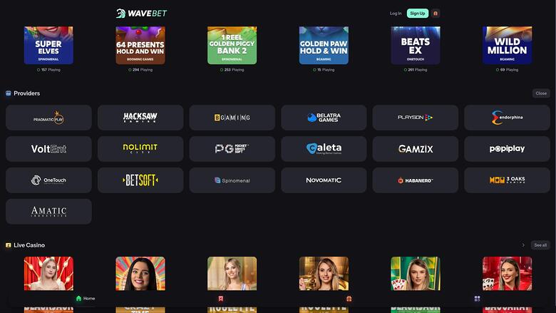 WaveBet Casino — Games by studio