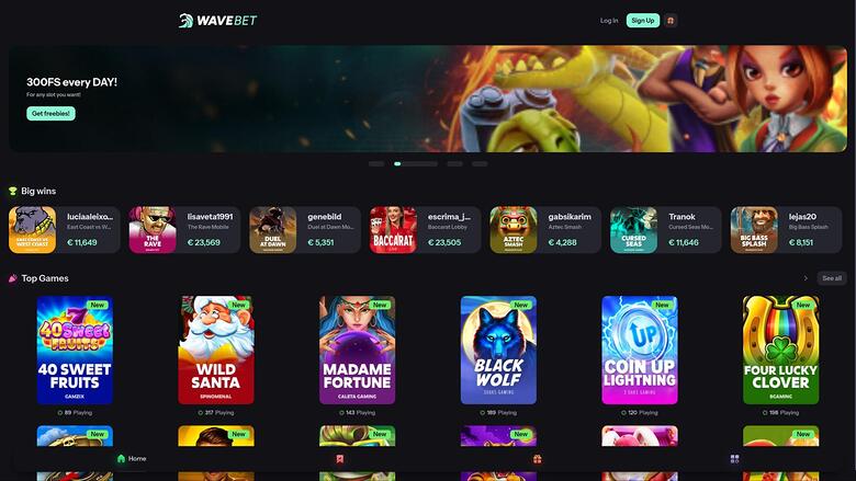WaveBet Casino — Homepage
