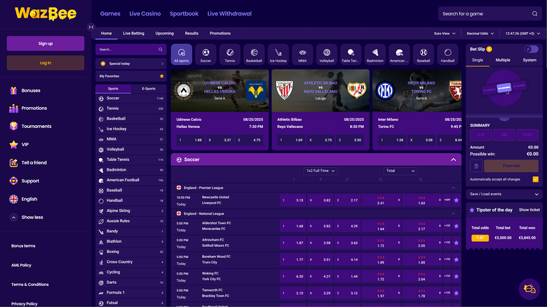 Wazbee Casino — Sportbook