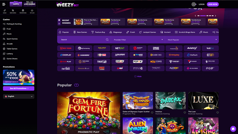 WeezyBet Casino — Games by studio
