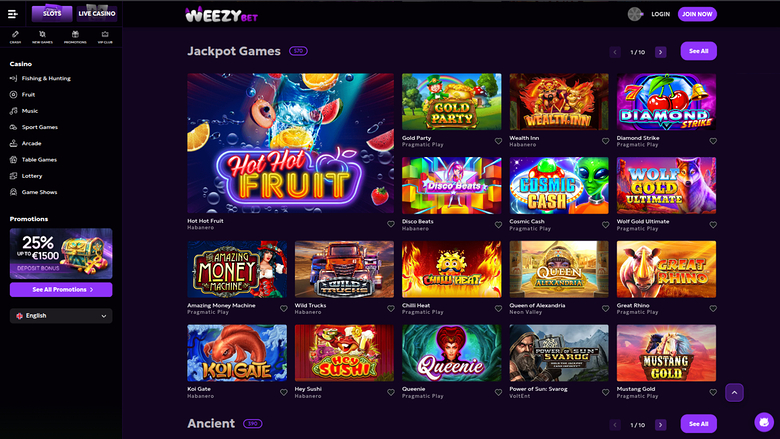 WeezyBet Casino — Jackpot games