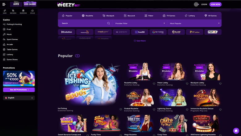 WeezyBet Casino — Live dealer lobby