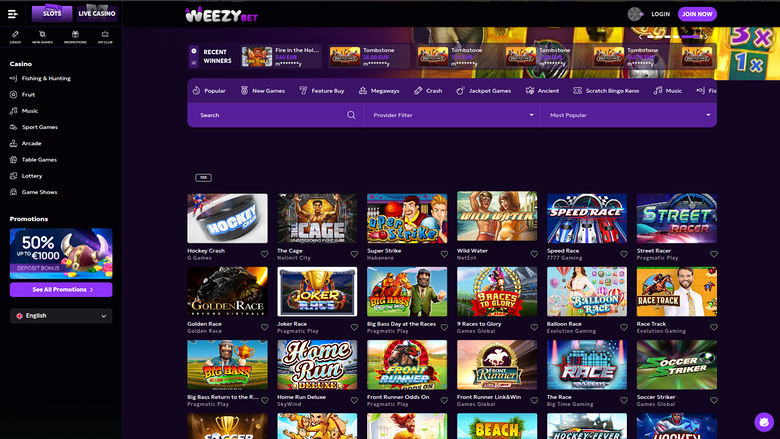 WeezyBet Casino — Games lobby