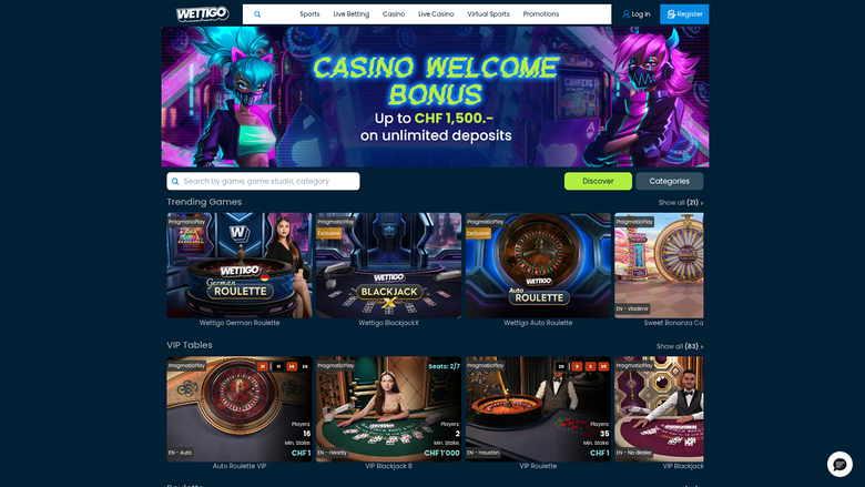 Wettigo Casino — Live dealer lobby