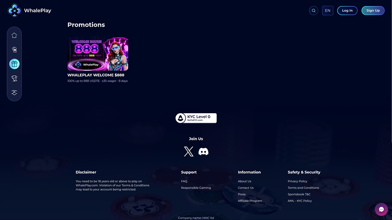 WhalePlay Casino — Promotions page
