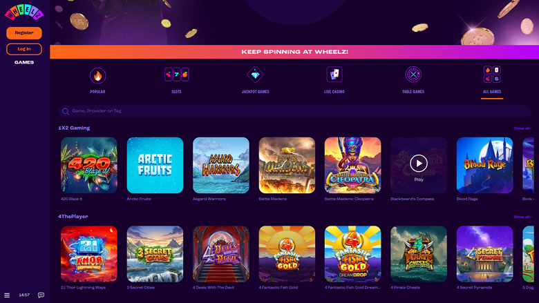 Wheelz Casino — Games by studio
