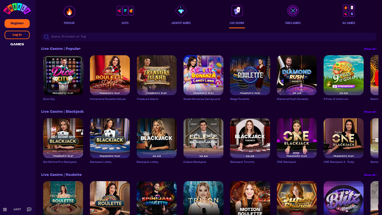 Wheelz Casino — Live dealer lobby